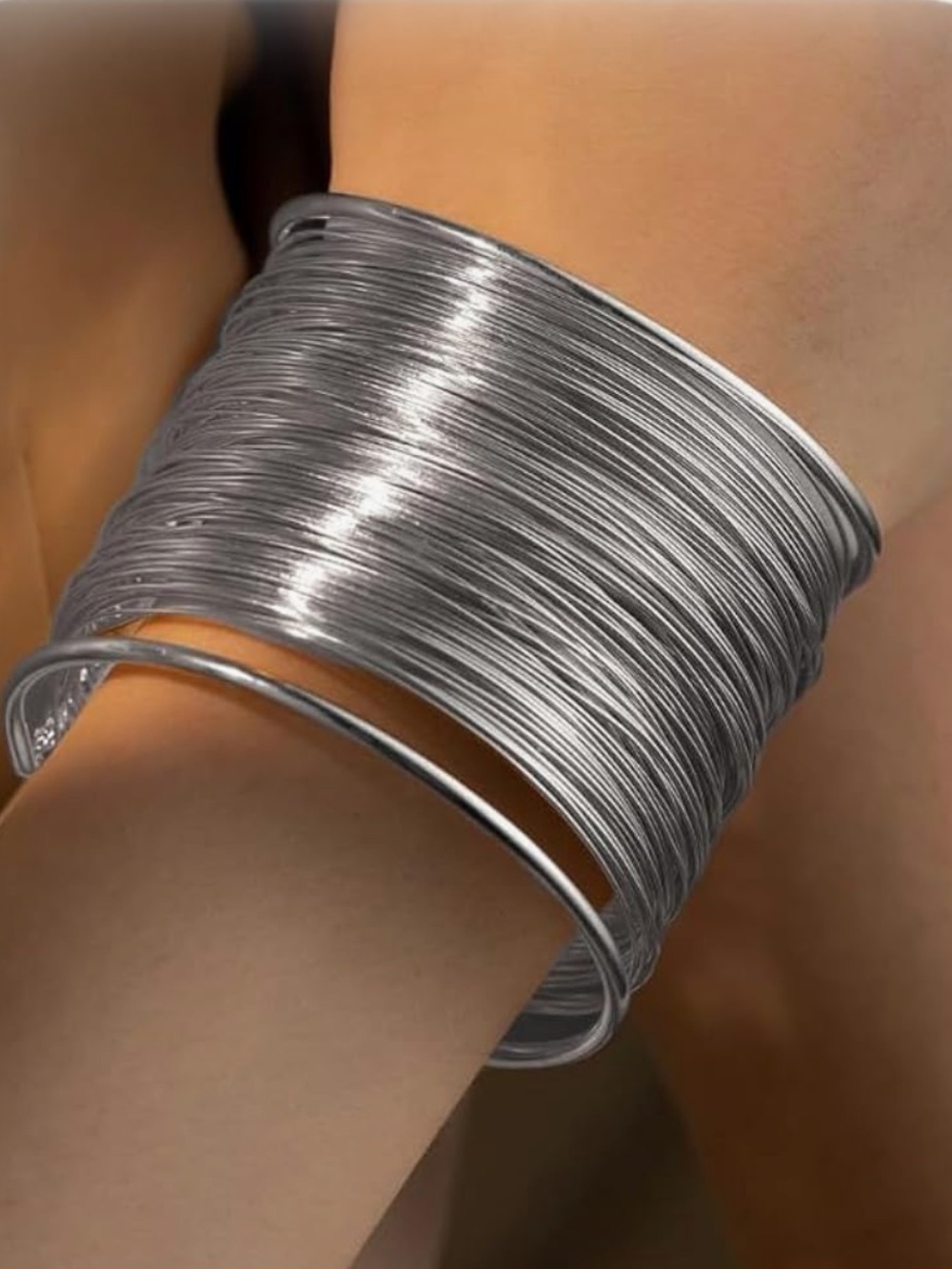 Stacked Silver Wire Bangle Bracelet - Women Jewelry